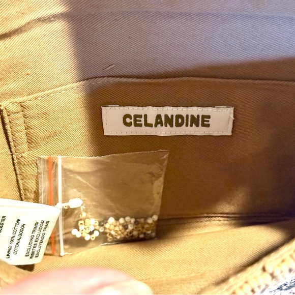 Anthropologie Fiona Beaded Bag Neutral Celandine Tan Shell Floral Shoulder Bag - Picture 5 of 9